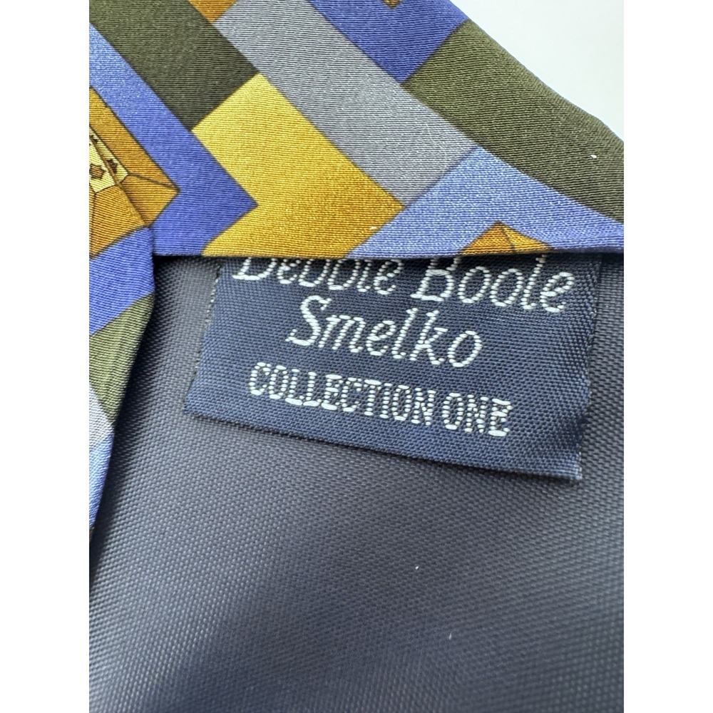 Christopher Reeve Collection Geometric 100% Silk Tie Navy Blue & Gold‎ - Picture 4 of 6